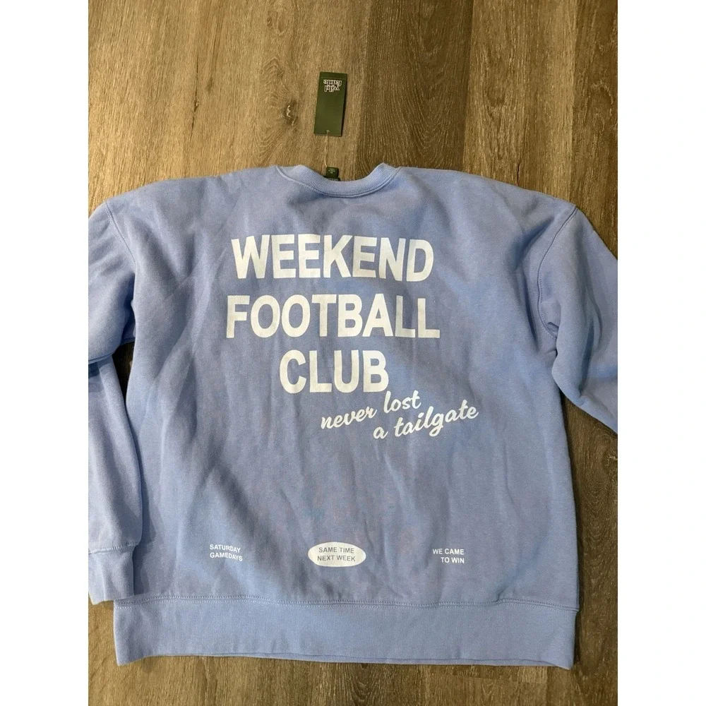 Womens Oversized Pullover Fleece Sweatshirt Football Club Light Blue Size XS - Picture 9 of 13